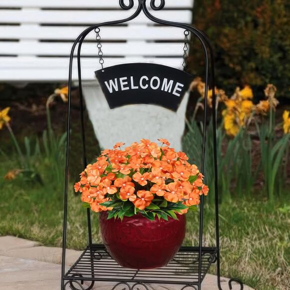 2-Pcs Orange Artificial Faux Silk Flowers Hanging Basket Lawn Garden Decoration - Picture 2 of 7